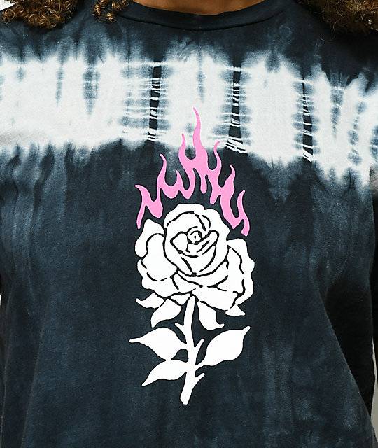 Swallows Daggers Burning Rose Black Tie Dye Crop T Shirt Zumiez Ca