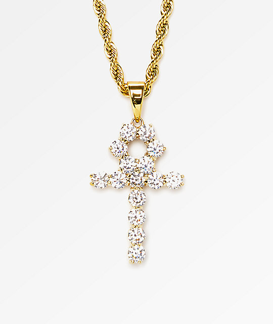 The Gold S Diamond Ankh Cross Pendant 22 Necklace