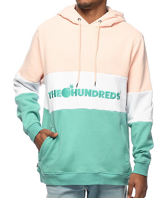 The Hundreds Canal Pink, White & Turquoise Green Hoodie | Zumiez