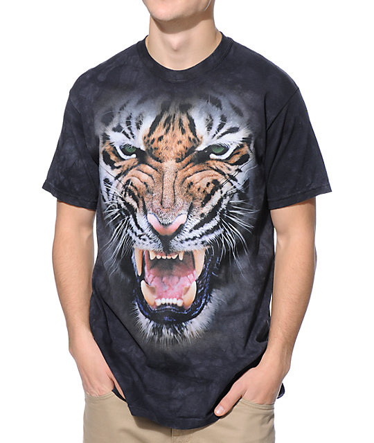 The Mountain Nightscape Tiger Charcoal Tie Dye T-Shirt | Zumiez