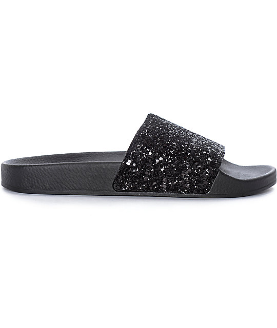 TheWhiteBrand Black Glitter Slide Women's Sandals | Zumiez