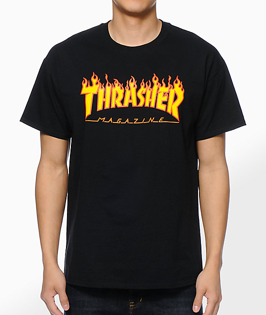 Thrasher Flame Logo Black T-Shirt | Zumiez