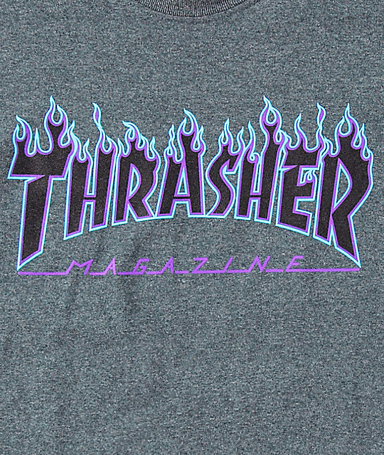 black thrasher hoodie with purple flames