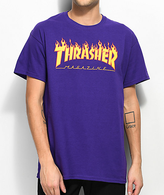 Thrasher Flame Logo Purple T-Shirt | Zumiez.ca