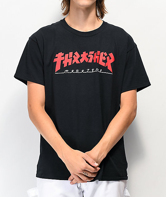 thrasher shirt black and red