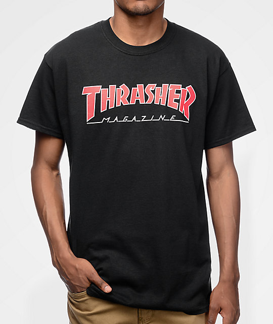 Thrasher Magazine Outlined Black T-Shirt | Zumiez