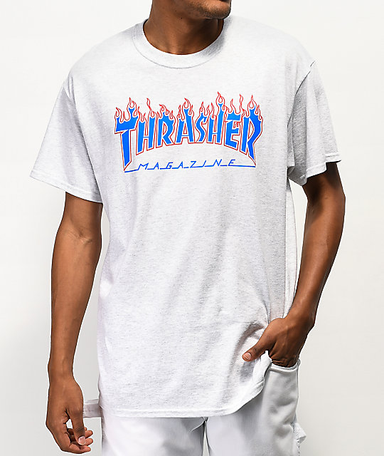 Thrasher Magazine Patriot Flame Ash Grey T-Shirt | Zumiez