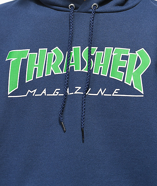 Thrasher Outlined Logo Navy Hoodie Zumiez