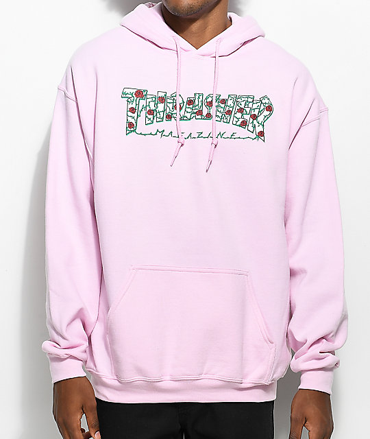 pink hoodie with black rose