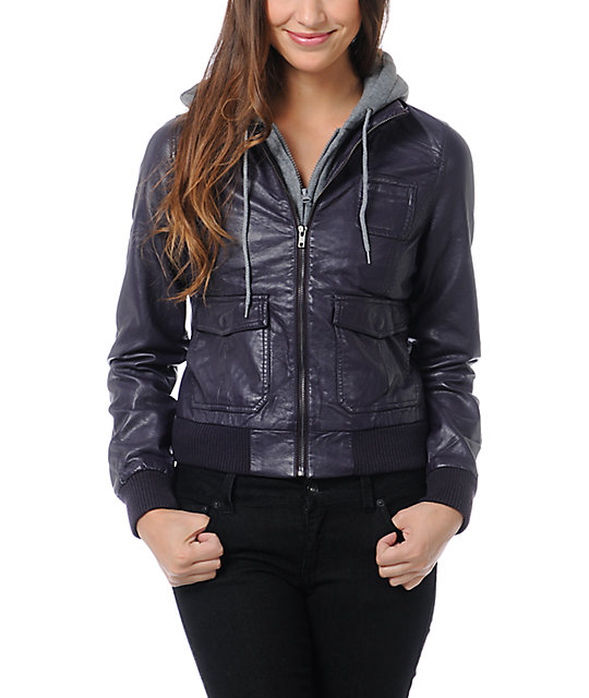Thread And Supply Purple Faux Leather Hooded Jacket