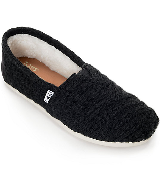 Toms Classic Black Cable Knit Shearling Shoes Zumiez