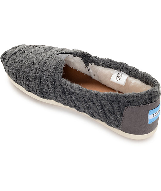 Toms Classic Grey Cable Knit Shearling Shoes | Zumiez