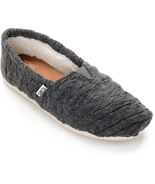 Toms Classic Grey Cable Knit Shearling Shoes Zumiez