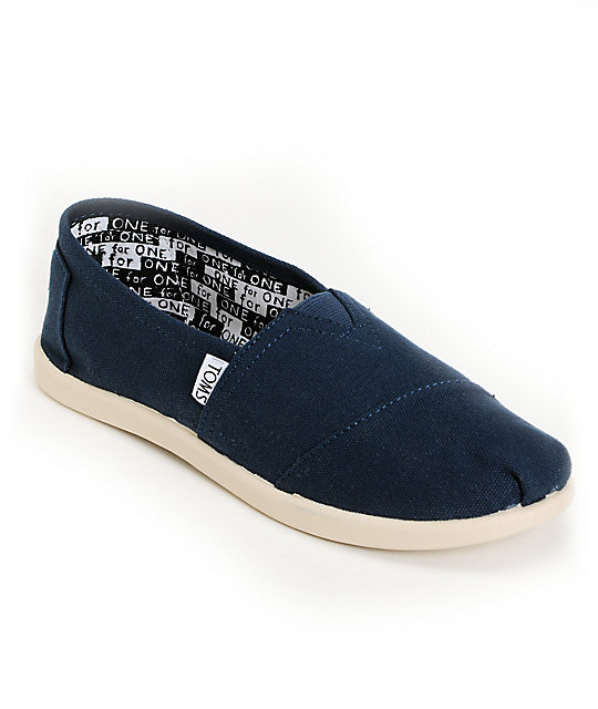 Toms Classic Navy Blue Canvas Slip-On Kids Shoes