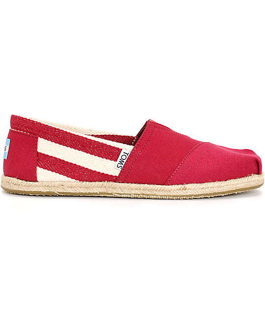 Toms Classic University Red Stripe Women's Shoes | Zumiez