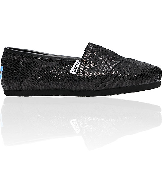 Toms Classics Black Glitter Womens Shoes | Zumiez