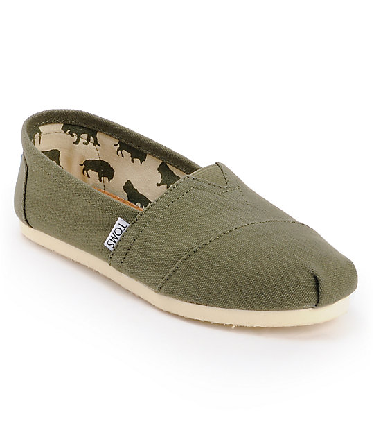 Toms Classics Canvas Olive Slip-On Womens Shoes | Zumiez