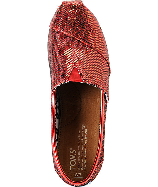 Toms Classics Red Glitter Womens Shoes | Zumiez