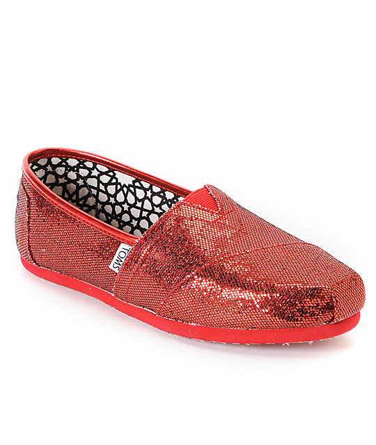 Toms Classics Red Glitter Womens Shoes 
