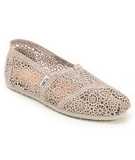 Toms Classics Silver Crochet Womens Slip On Shoes | Zumiez