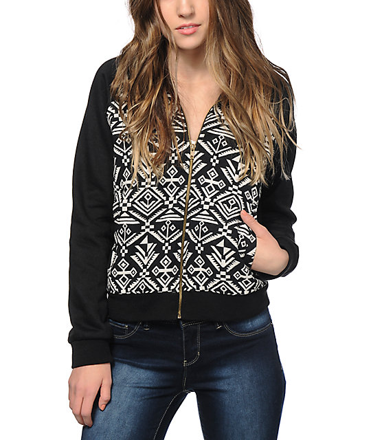 Trillium Black & White Tribal Fleece Bomber Jacket | Zumiez