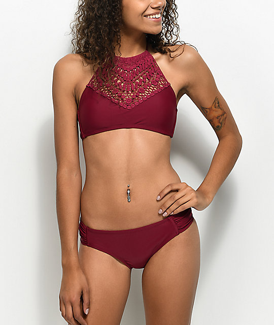 burgundy bathing suit top