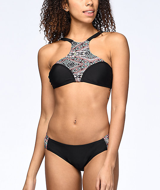 Black high neck halter bikini