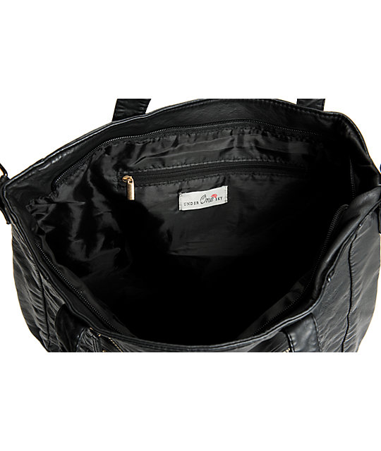 Under One Sky Black 3 Zipper Faux Leather Tote Bag | Zumiez