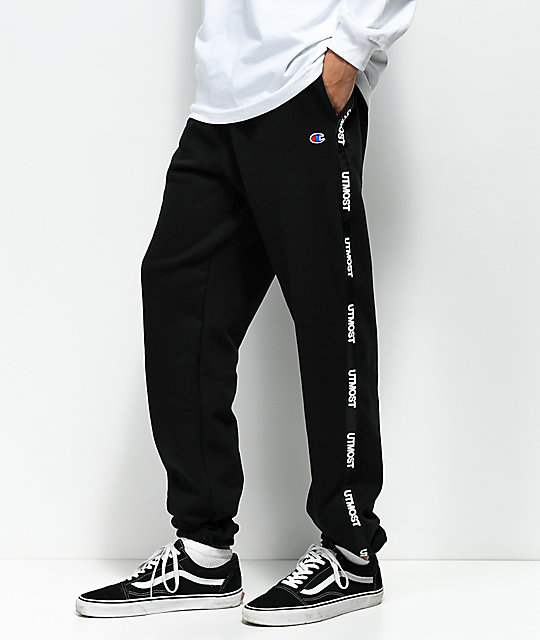 Utmost Co. Solid Logo Tape Black Sweatpants | Zumiez