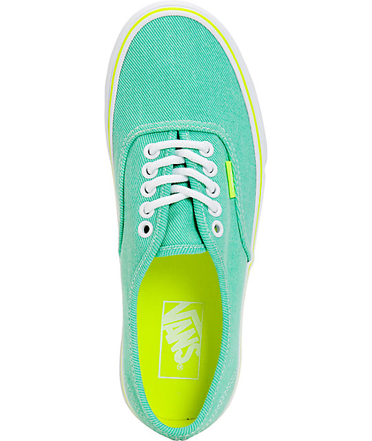 Vans Authentic Aqua Green & Yellow Washed Twill Shoes | Zumiez