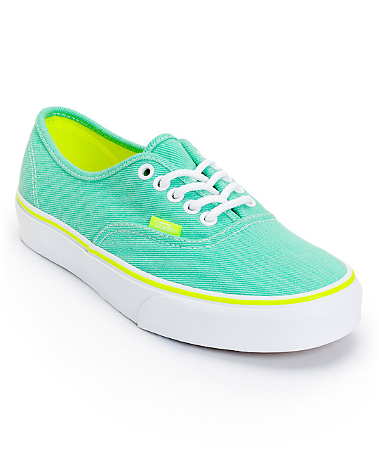 Vans Authentic Aqua Green & Yellow Washed Twill Shoes | Zumiez