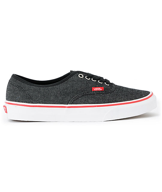 Vans Authentic Black Denim & Red Skate Shoes | Zumiez