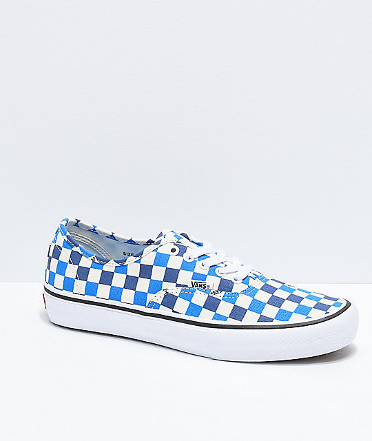 Vans Authentic Pro Blue Blunt & Off-White Checkered Skate Shoes Vans Authentic Pro Blue Blunt & Off-White Checkered Skate Shoes