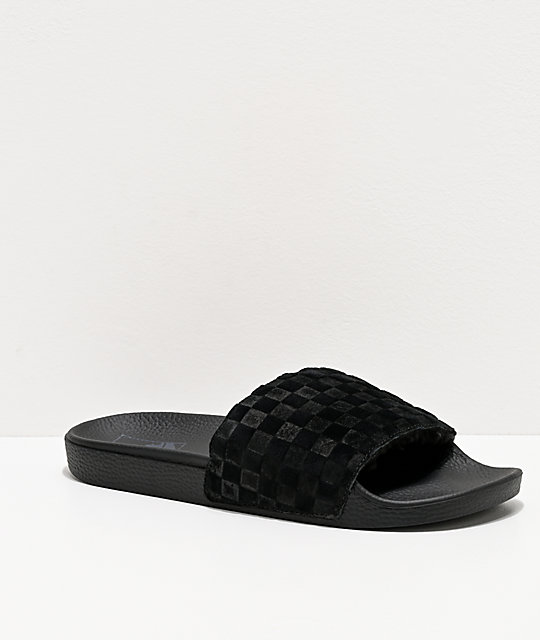 Vans Black Suede Checkerboard Slide Sandals Zumiez