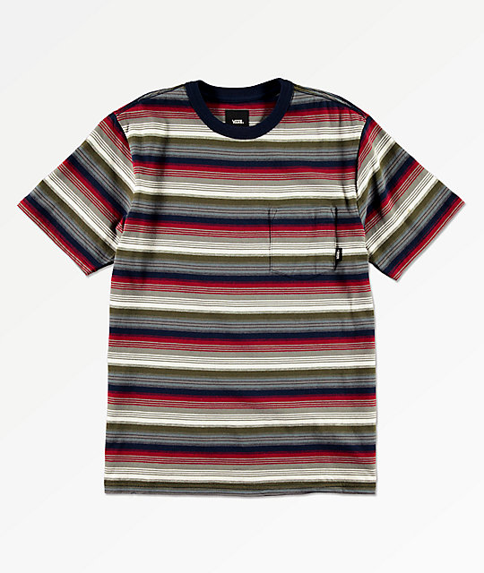 Vans Boys Redmond Navy Red White Striped Pocket T Shirt Zumiez