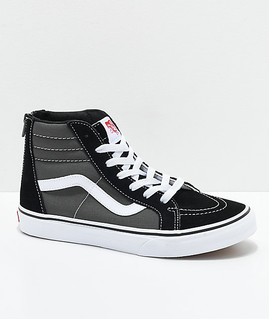 Vans Boys Sk8-Hi Black & Grey Zippered Skate Shoes | Zumiez