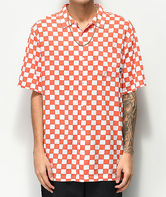 red and white checkered shirt vans