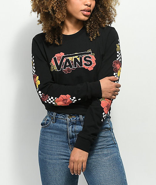 Vans Checkerboard Floral V Black Long  Sleeve  T Shirt  Zumiez