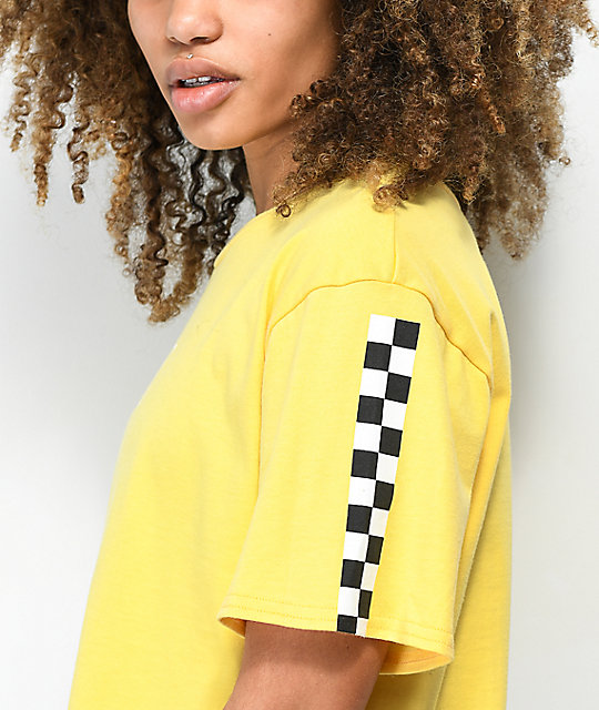 Japan online vans checkerboard yellow crop t shirt pay later