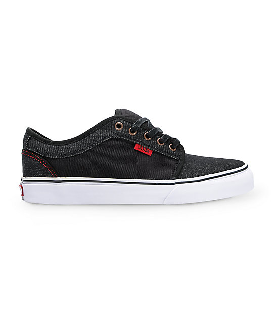Vans Chukka Low Black Denim & Red Skate Shoes | Zumiez