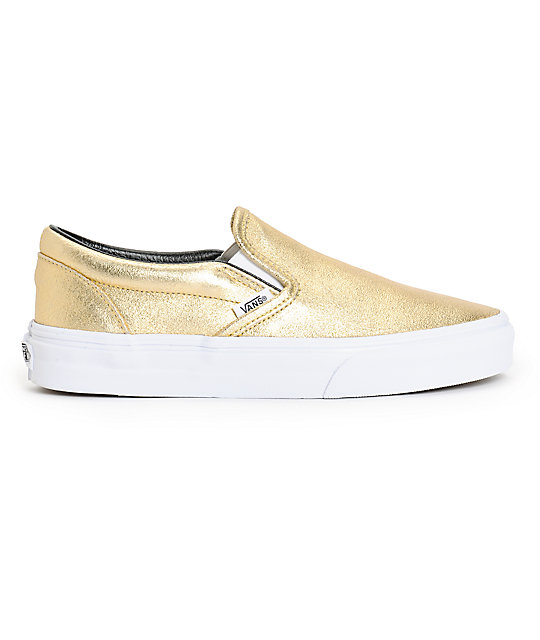 Vans Classic Gold Metallic Slip-On Shoes | Zumiez