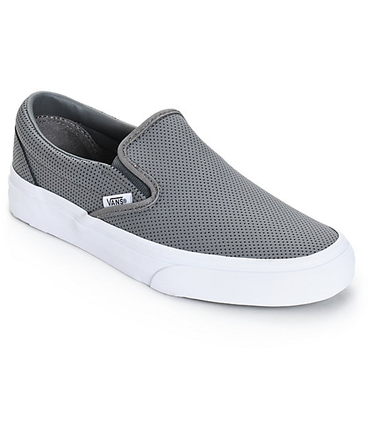 Vans Classic Grey Perforated Leather Slip-On Shoes (Womens) at Zumiez : PDP