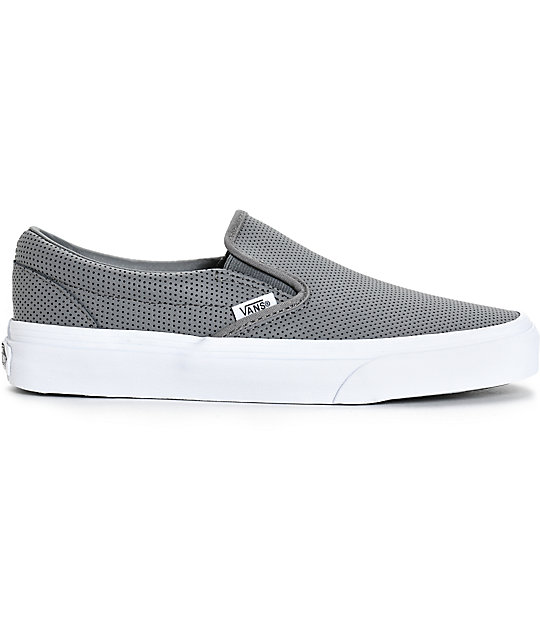Vans Classic Grey Perforated Leather Slip-On Shoes | Zumiez