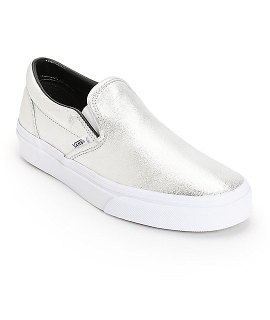 Vans Classic Silver Metallic Slip-On Shoes | Zumiez