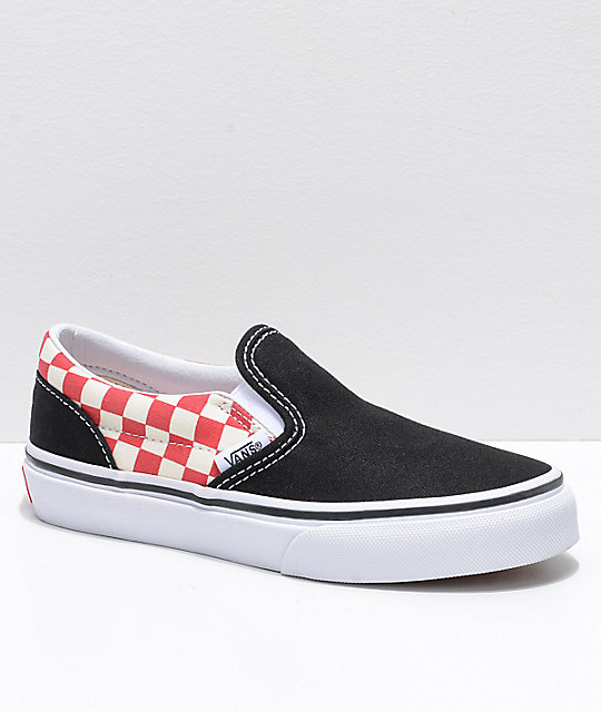black white and red checkered vans