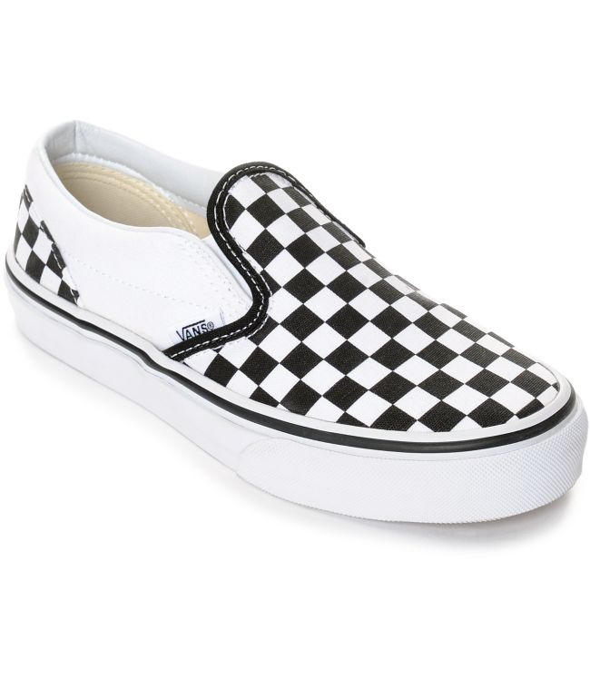 vans white and black checkerboard slip on