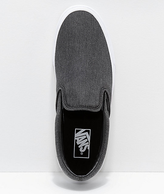Vans Classic Slip On Black Herringbone & True White Shoes | Zumiez.ca