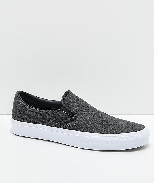 Vans Classic Slip On Black Herringbone & True White Shoes Vans Classic Slip On Black Herringbone & True White Shoes