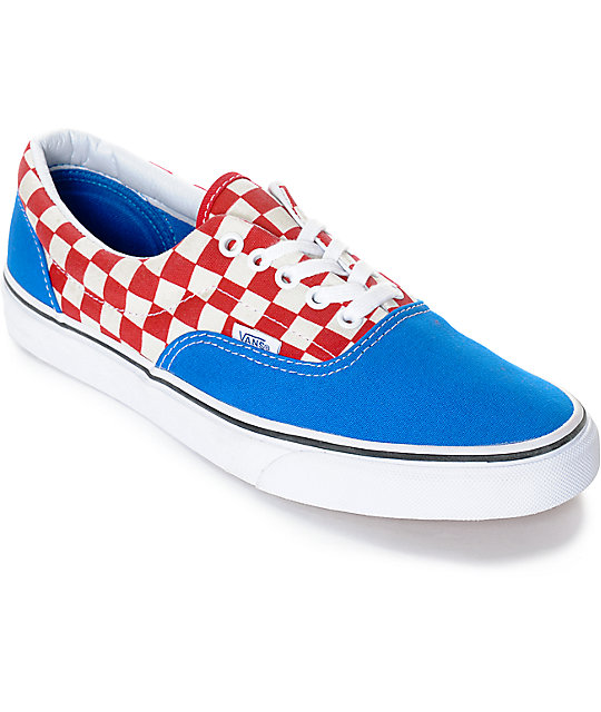 red white and blue checkerboard vans