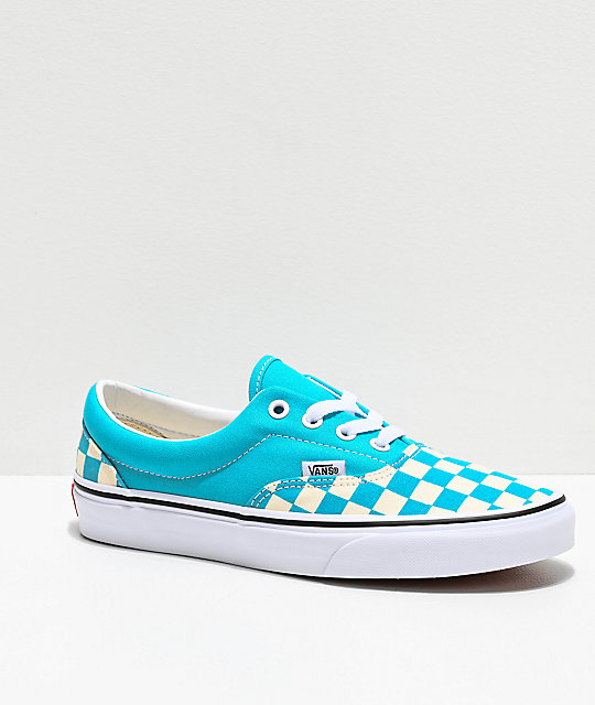 blue checkered lace up vans